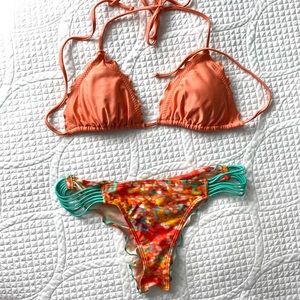 Luli Fama Fiesta de Flores orange bikini set